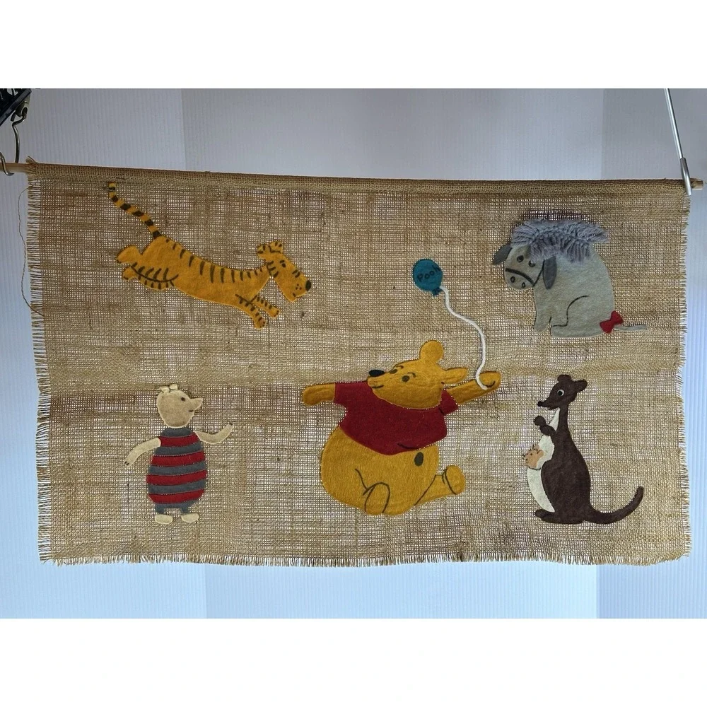 Vintage Winnie The Pooh Felt Artwork Disney Wall Hanging Decor Handmade Folk Art